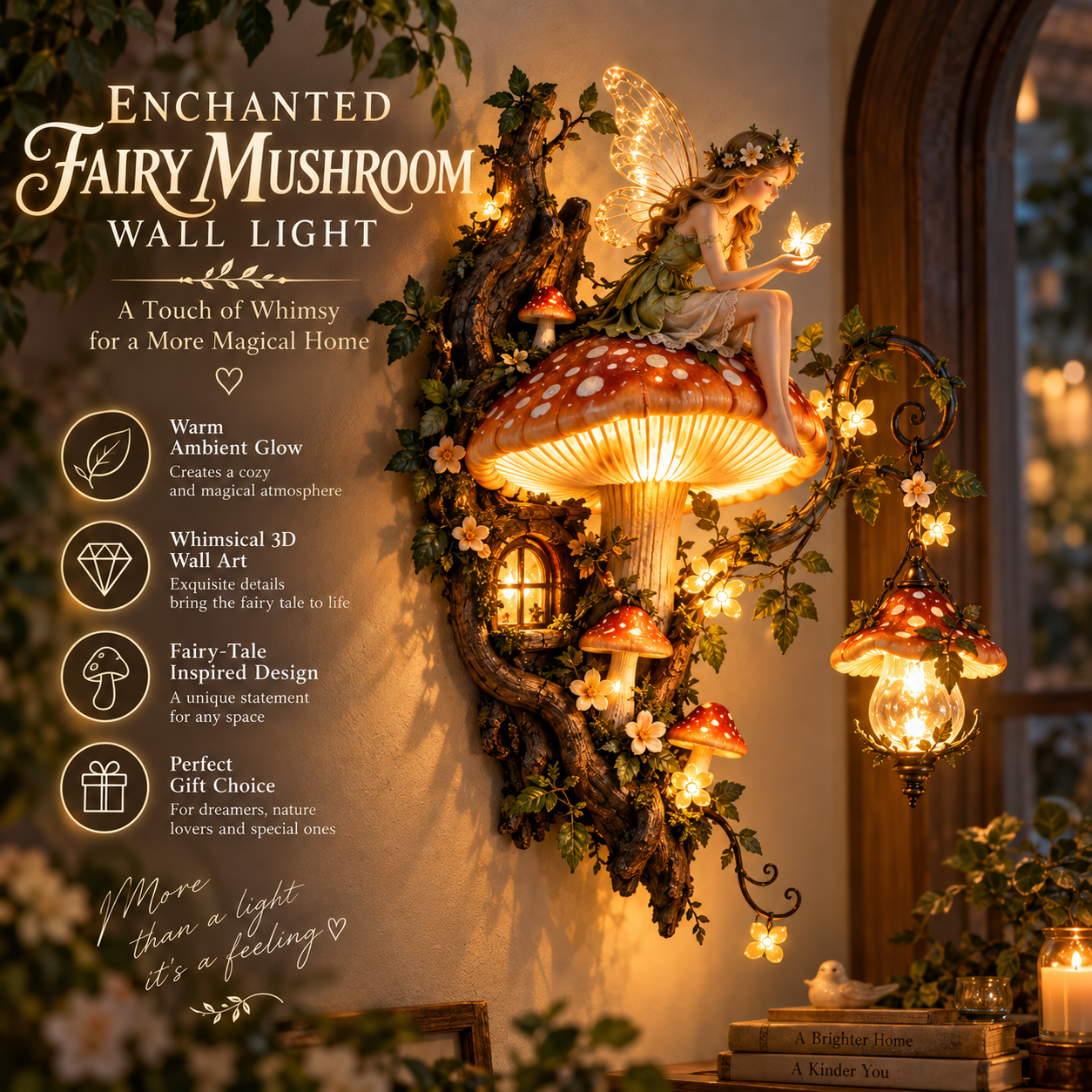 ⏰Limited Stock 49% OFF - 🧚✨ Enchanted Mushroom Fairy Wall Light 🍄🌿