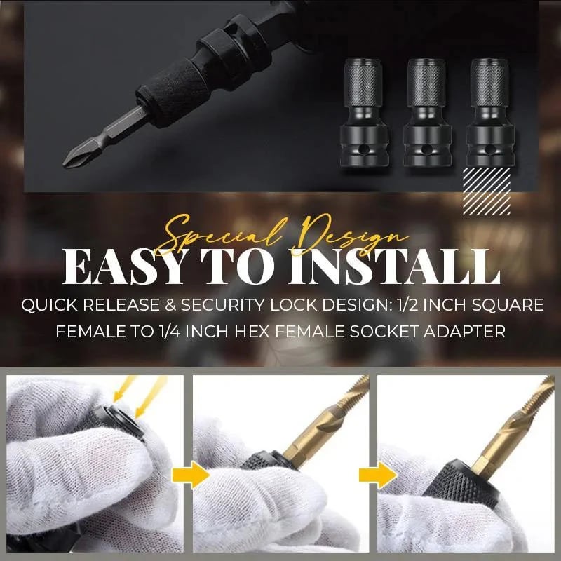 🔧 BUY 1 GET 1 FREE 💥 1/4" Hex Shank Socket Converter – 1/2" to 1/4", Quick Release ⚙️