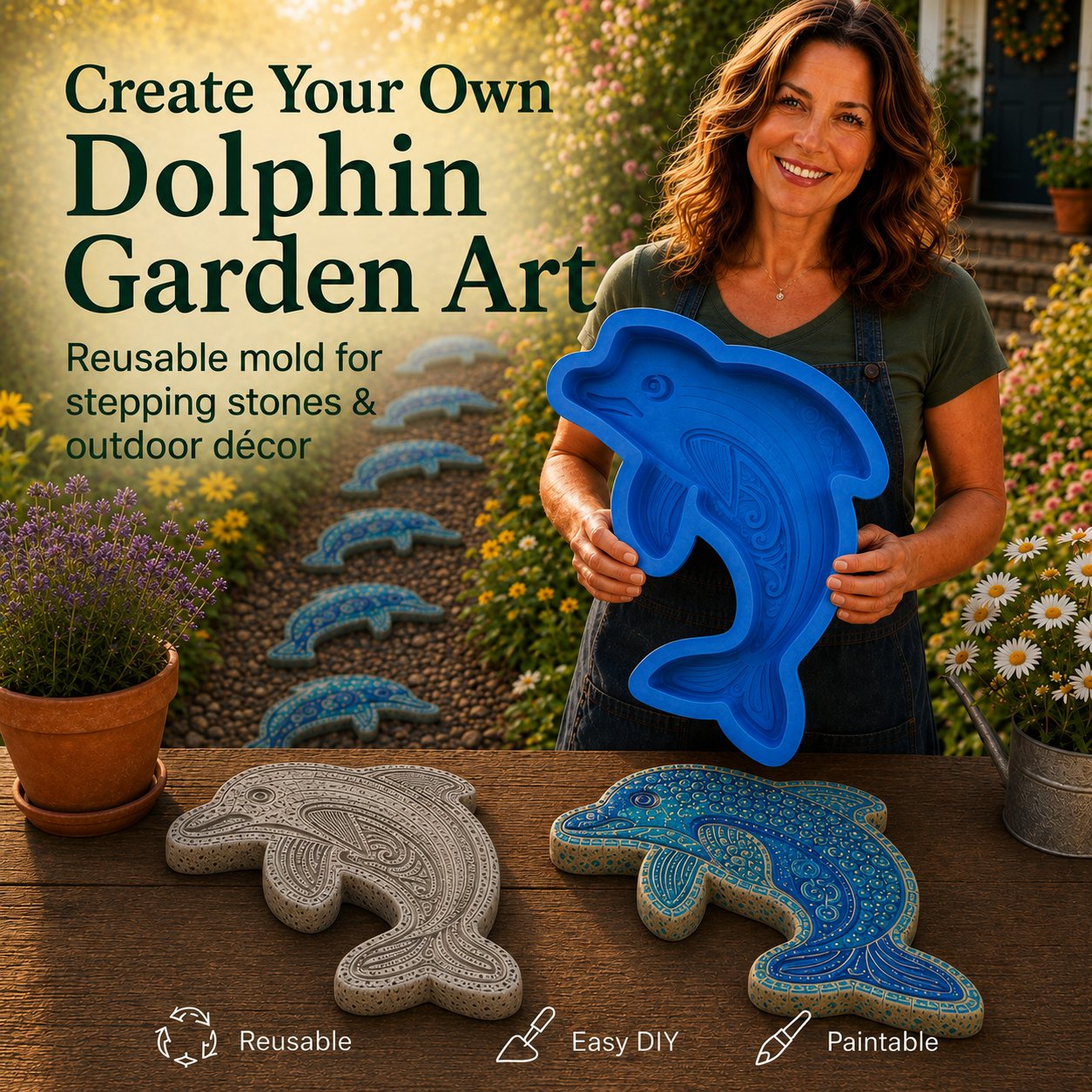 🌊 Reusable Ocean Theme Garden Art Mold – Make Your Garden Truly One of a Kind