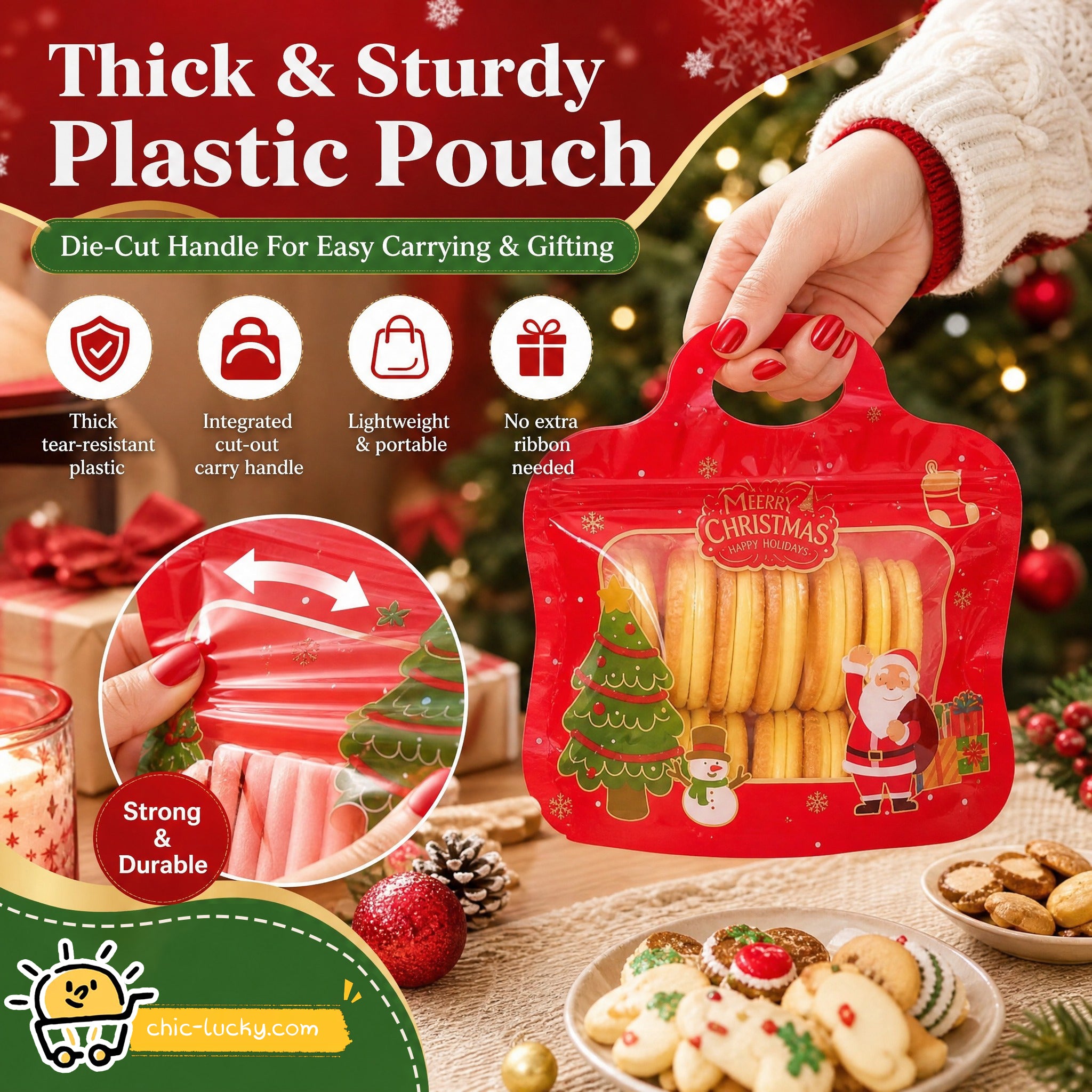 🎅LAST DAY SALE 49% OFF!!🎁Easy Fill, Easy Seal🎄 Festive Self-Seal Treat Bags – Santa & Snowman Print | Resealable, Food-Safe & Perfect for Cookies, Chocolates & Little Gifts⛄