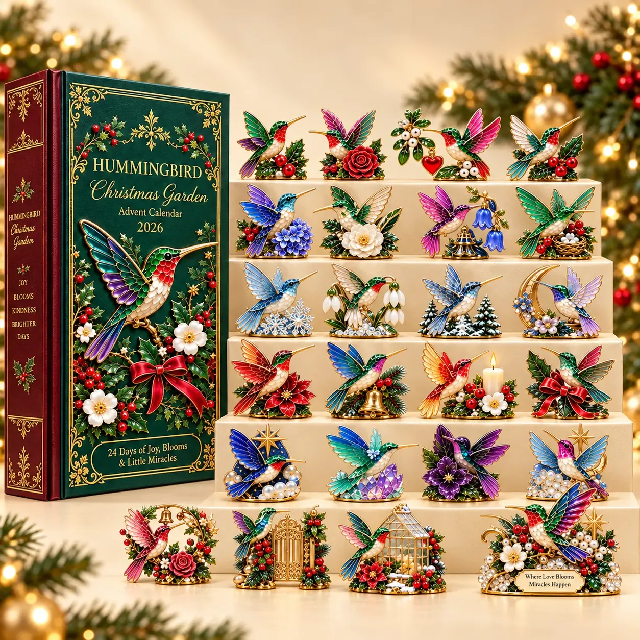 Complete 24-piece hummingbird Christmas garden collection