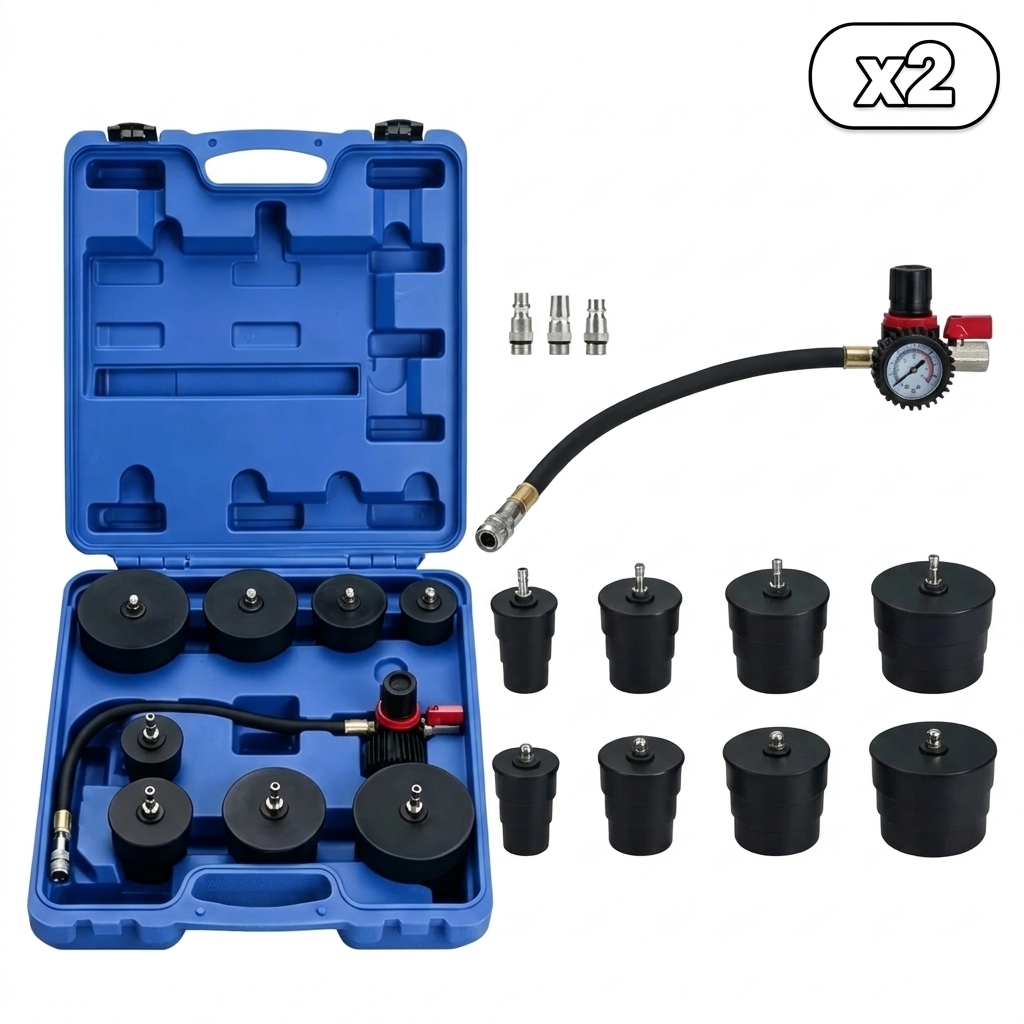 Turbo System Leak Tester Kit With Pressure Gauge And Four Pairs Of Stepped Adapters From One And Three Eighths Inch To Three And A Half Inch For Turbocharger Boost Leak Detection On Cars And Light Trucks