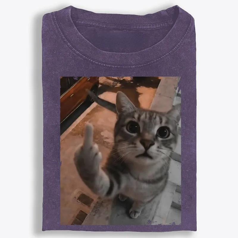 Cat's Unapologetic Vintage Salute Washed T-Shirt | 100% Cotton | Streetwear Essential