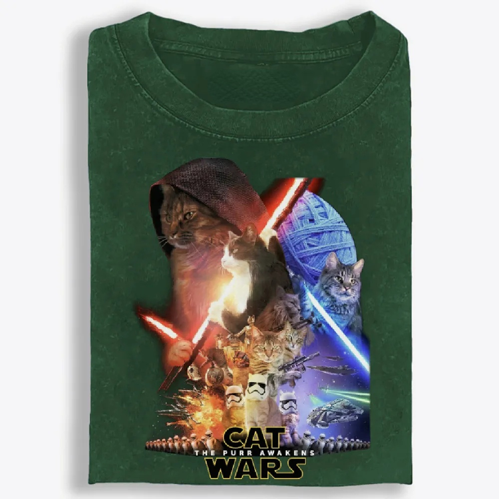 Cat Wars: The Purr Awakens" Vintage Washed T-Shirt | 100% Cotton | Streetwear Essential