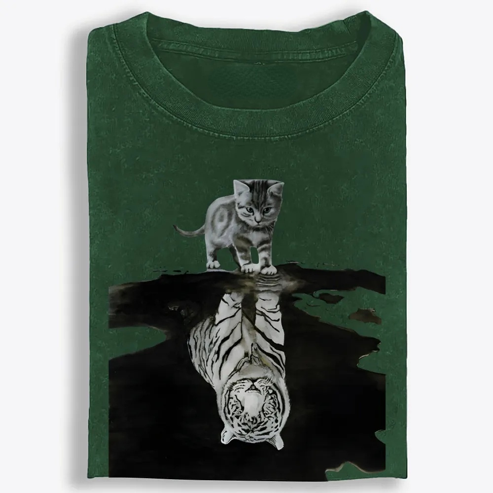 Tiger Shadow Kitten Retro Washed T-Shirt | 100% Cotton | Streetwear Essential