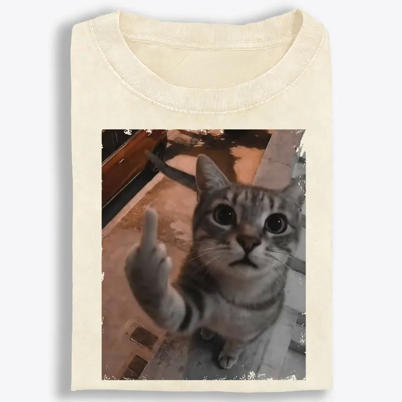 Cat's Unapologetic Vintage Salute Washed T-Shirt | 100% Cotton | Streetwear Essential