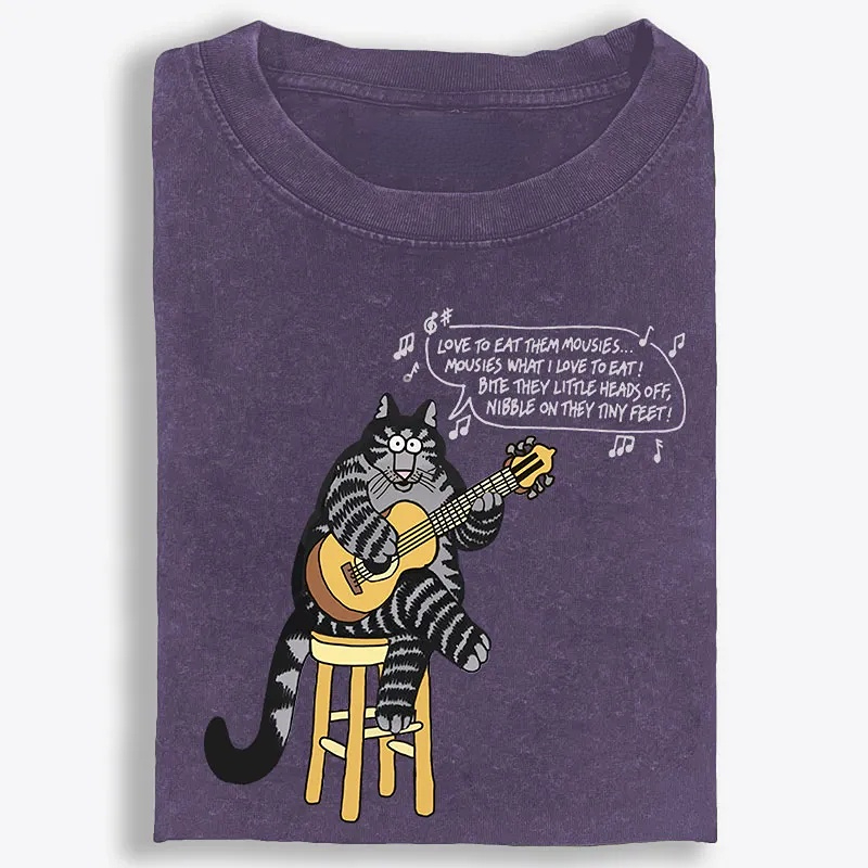 Love To Eat Them Mousies Cat Retro Washed T-Shirt | 100% Cotton | Streetwear Essential