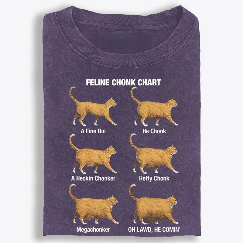 Feline Chonk Chart Cat Retro Washed T-Shirt | 100% Cotton | Streetwear Essential