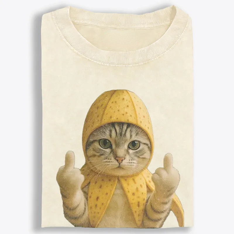 Banana Cat Middle Finger Meme Retro Washed T-Shirt | 100% Cotton | Streetwear Essential