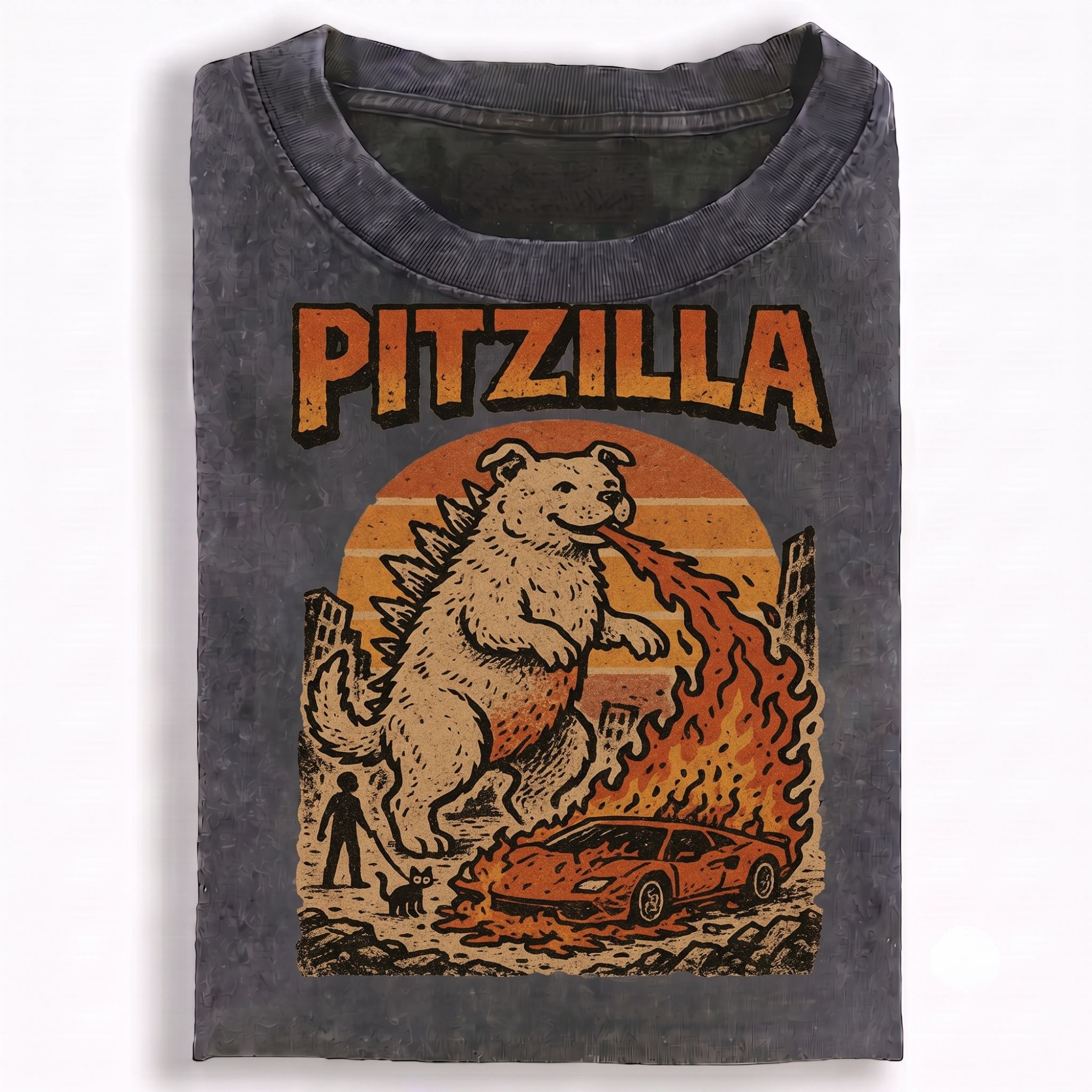 Retro Pitbull Monster Fire T-Shirt
