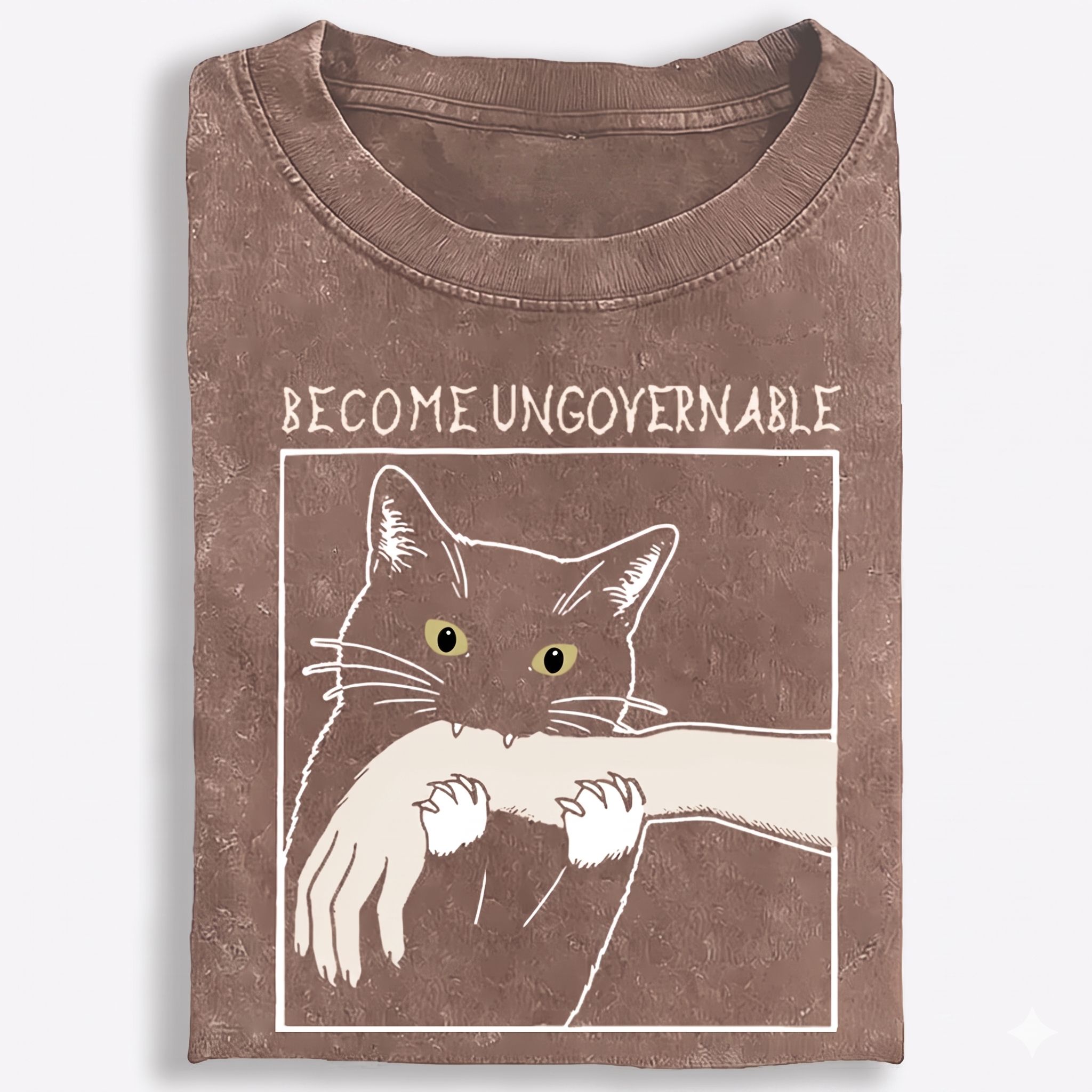 Become Ungovernable Cat Retro Washed T-Shirt | 100% Cotton | Streetwear Essential