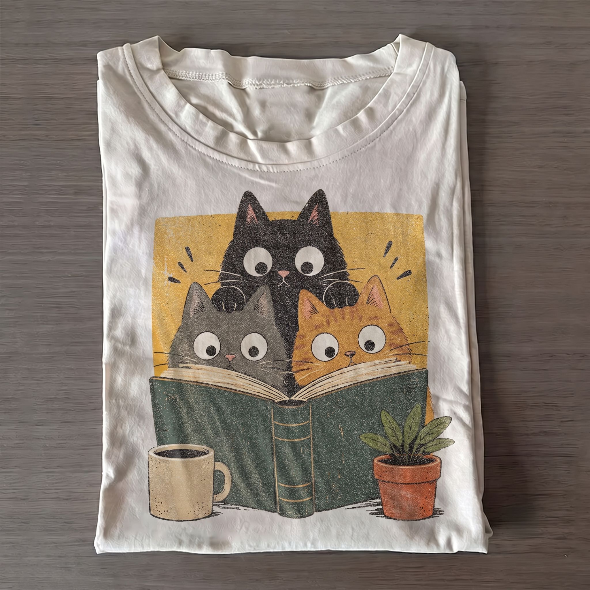 Retro Curious Reading Cats T-shirt