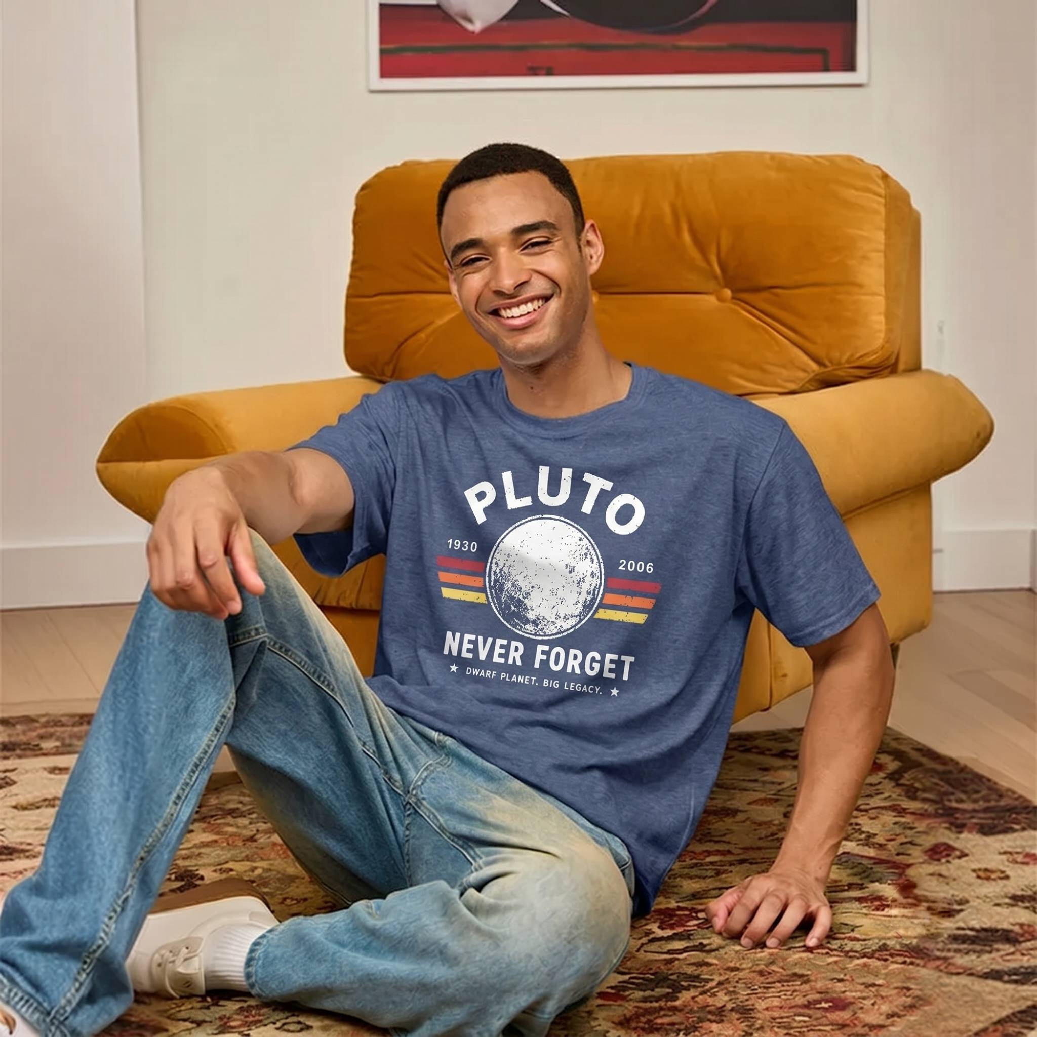 Never Forget Pluto Retro Style Ultra Soft Heather Tee