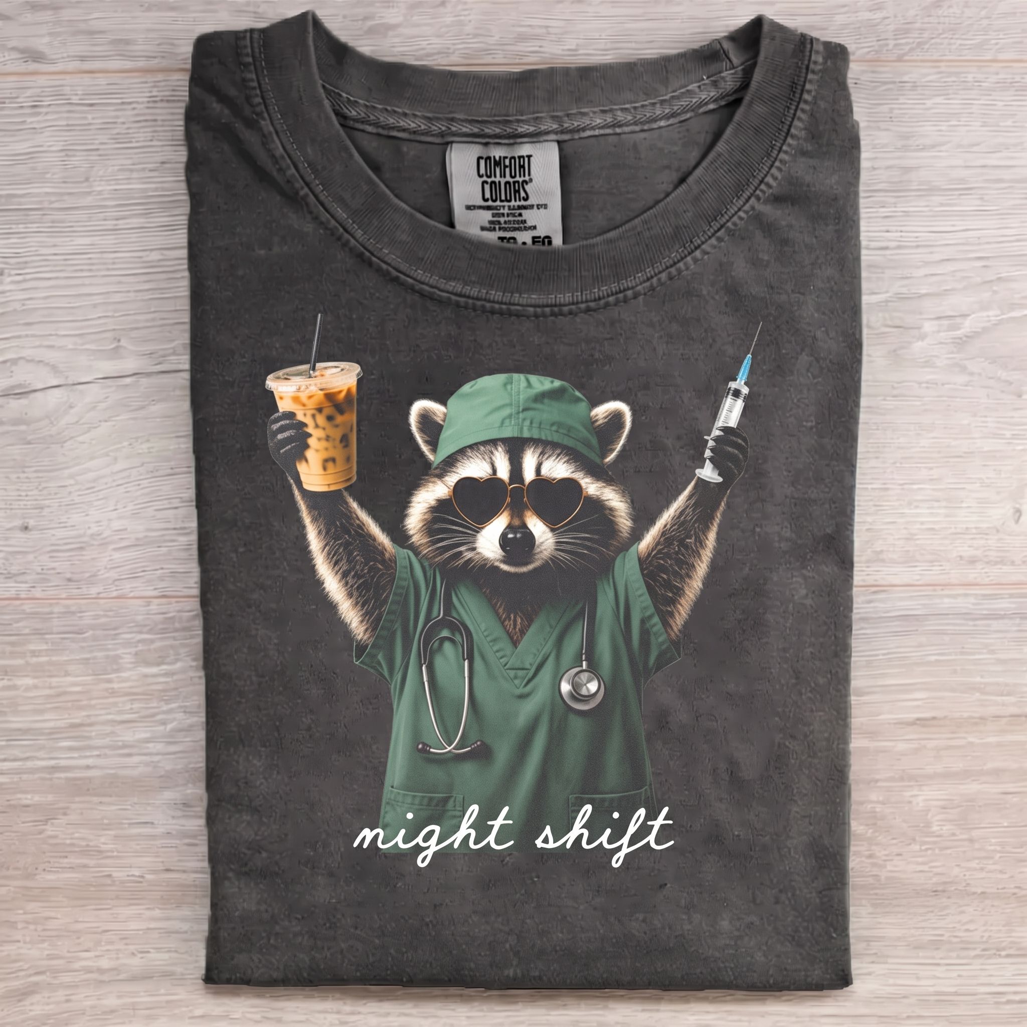 Night Shift Raccoon T-shirt
