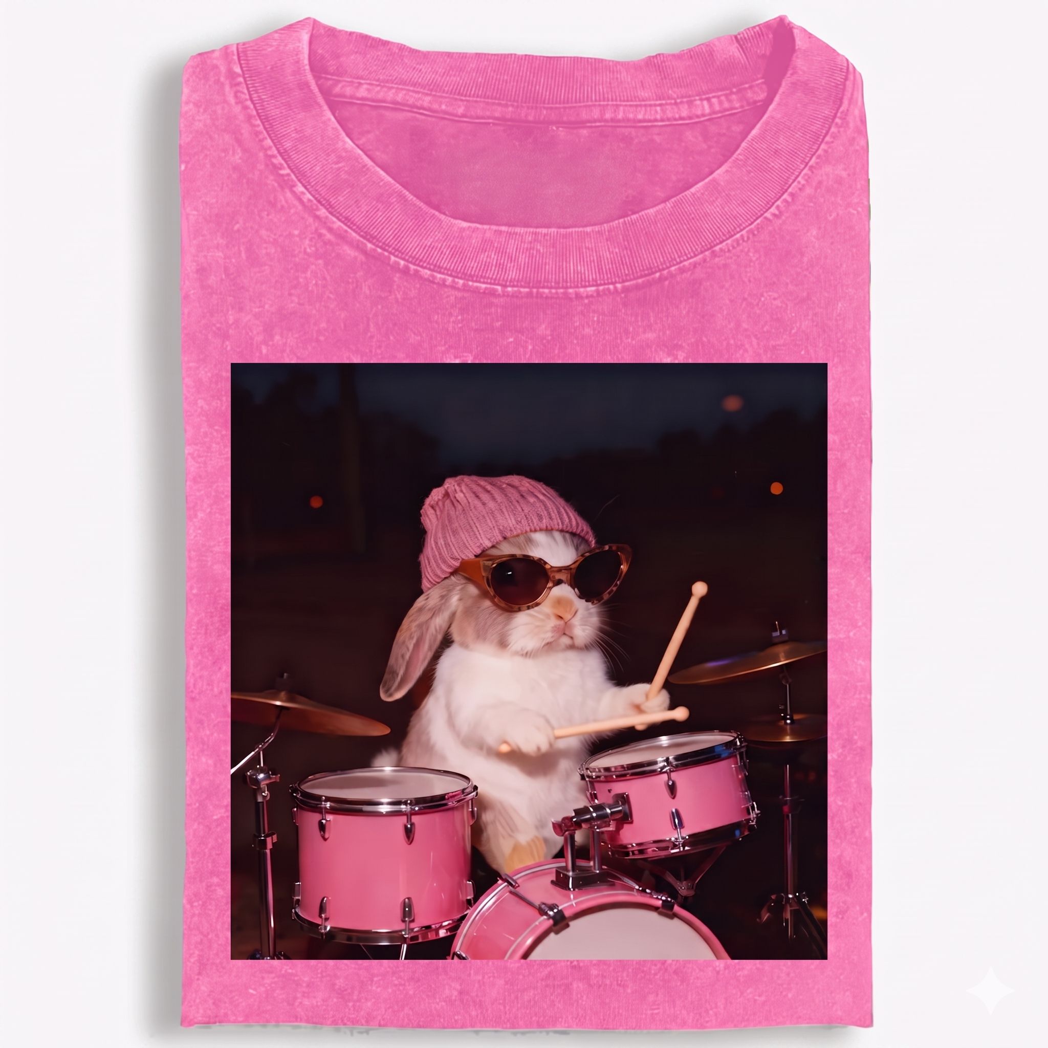 Bunny Rockin' Bunny Retro Washed T-Shirt | 100% Cotton | Streetwear Essential