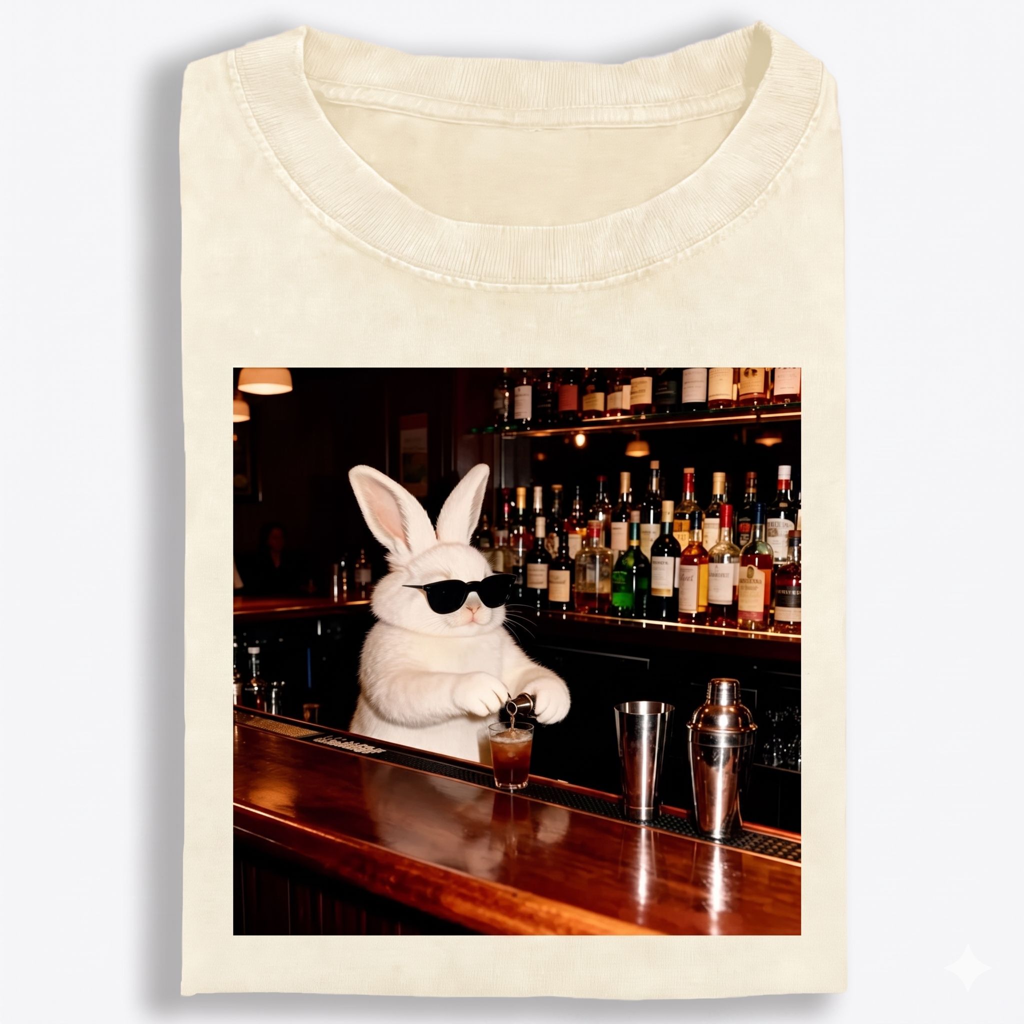 Bartender Rabbit Cool Guy Retro Washed T-Shirt | 100% Cotton | Streetwear Essential