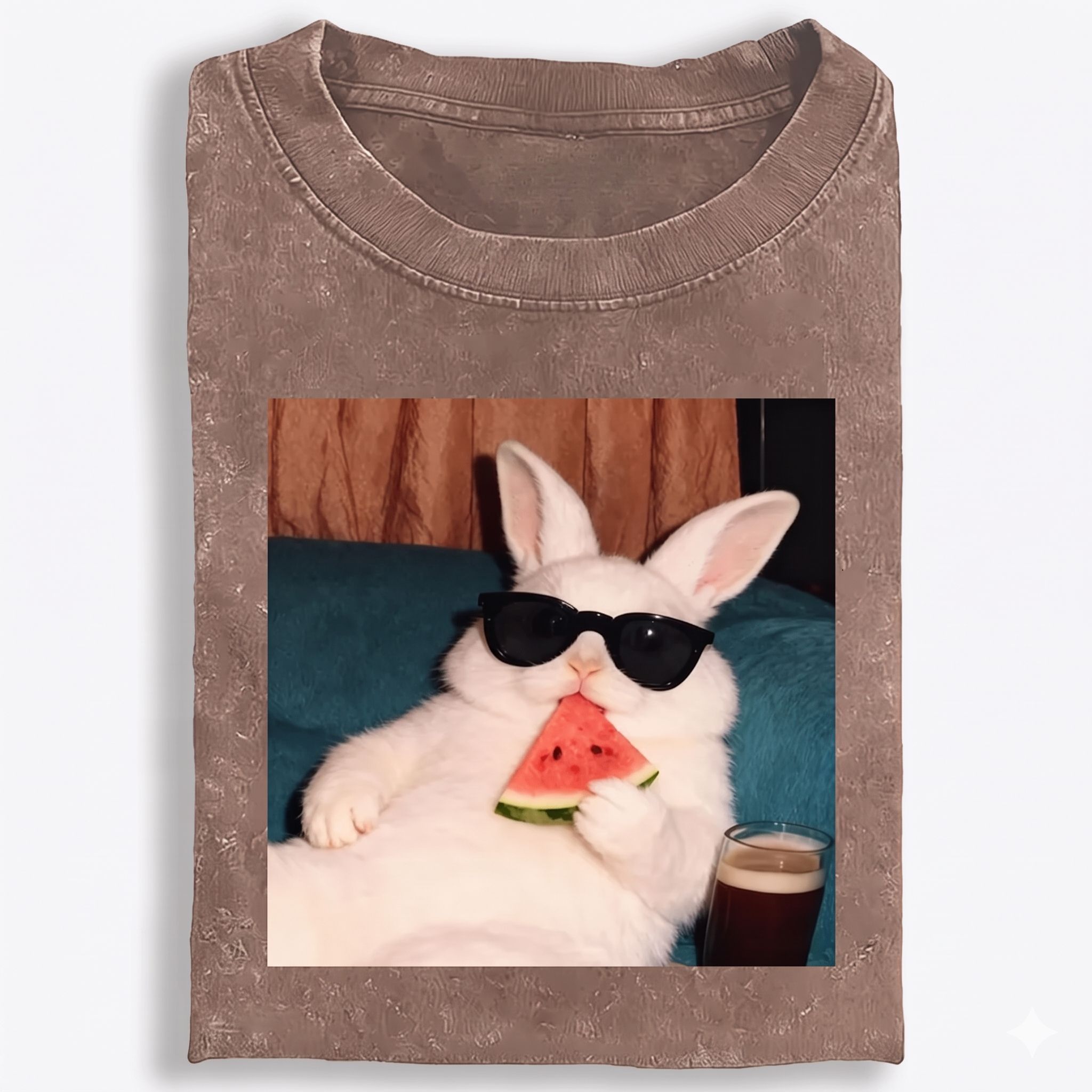 Rabbit Eating Watermelon Sunglasses Retro Washed T-Shirt | 100% Cotton | Streetwear Essential