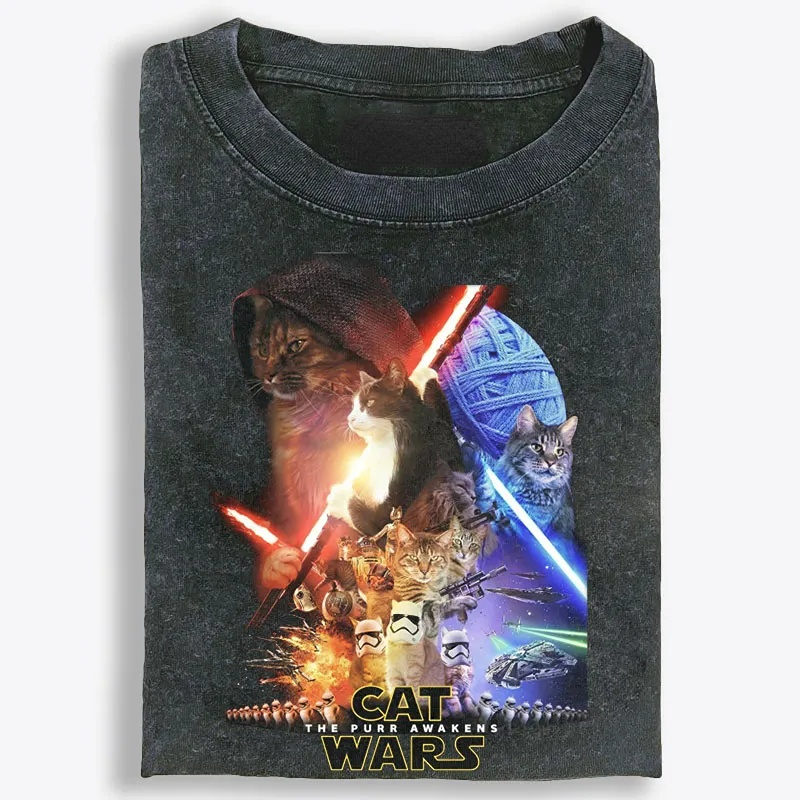 Cat Wars: The Purr Awakens" Vintage Washed T-Shirt | 100% Cotton | Streetwear Essential