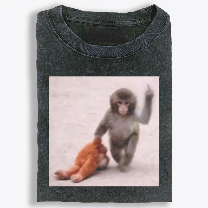 Punch-kun Monkey Meme Graphic Retro Washed T-Shirt | 100% Cotton | Streetwear Essential