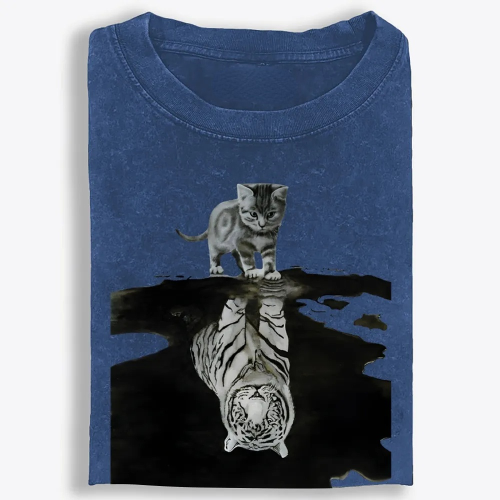 Tiger Shadow Kitten Retro Washed T-Shirt | 100% Cotton | Streetwear Essential