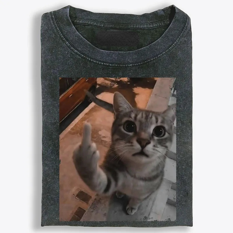 Cat's Unapologetic Vintage Salute Washed T-Shirt | 100% Cotton | Streetwear Essential