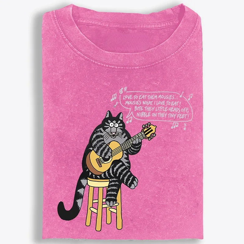 Love To Eat Them Mousies Cat Retro Washed T-Shirt | 100% Cotton | Streetwear Essential