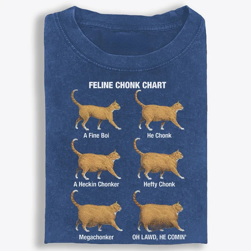 Feline Chonk Chart Cat Retro Washed T-Shirt | 100% Cotton | Streetwear Essential