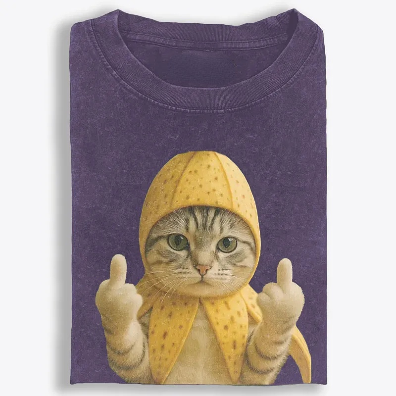 Banana Cat Middle Finger Meme Retro Washed T-Shirt | 100% Cotton | Streetwear Essential