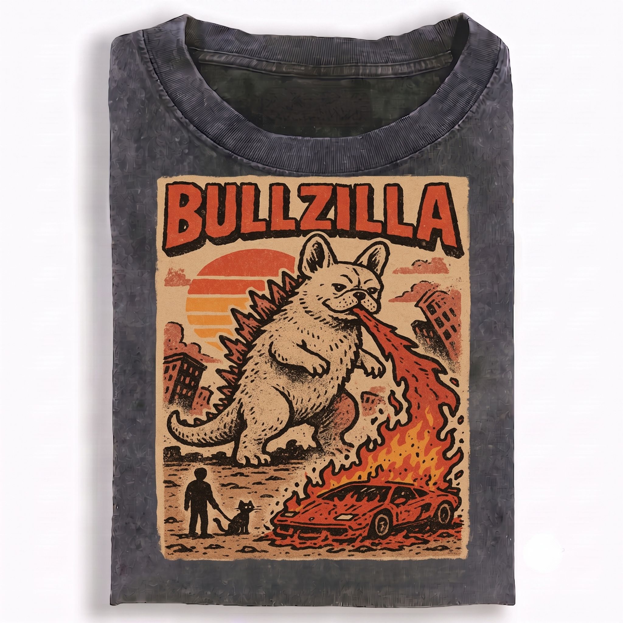 Retro Bulldog Monster Fire T-Shirt