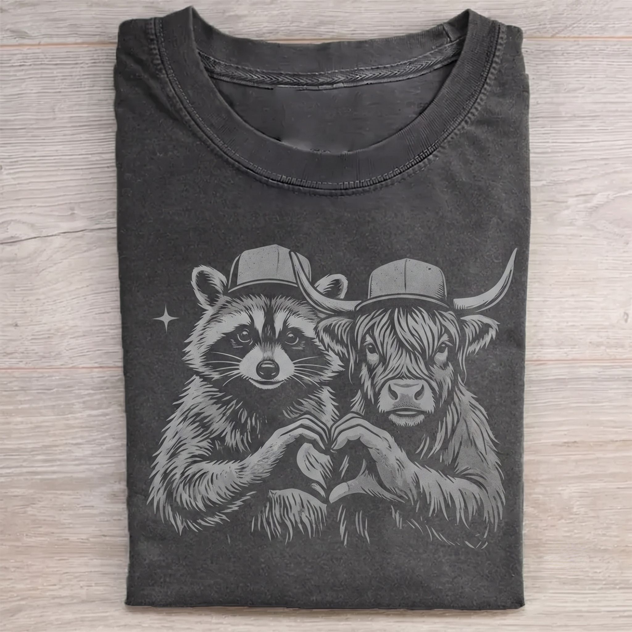 Highland Cow and Raccoons T-shirt