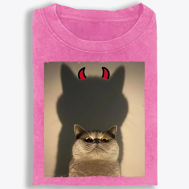 Demon Shadow Cat Meme Retro Washed T-Shirt | 100% Cotton | Streetwear Essential