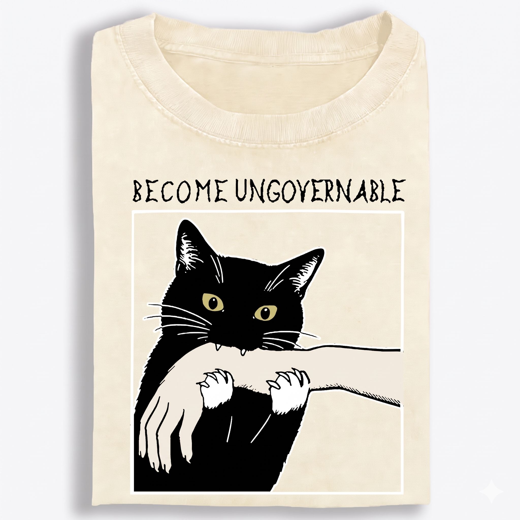 Become Ungovernable Cat Retro Washed T-Shirt | 100% Cotton | Streetwear Essential