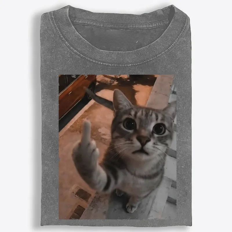 Cat's Unapologetic Vintage Salute Washed T-Shirt | 100% Cotton | Streetwear Essential