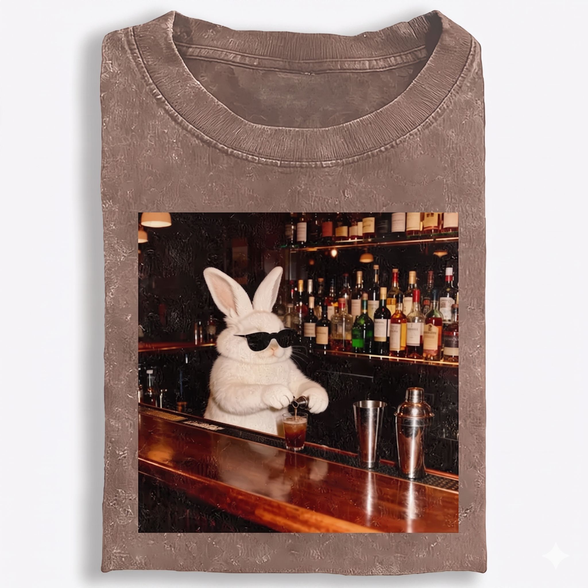 Bartender Rabbit Cool Guy Retro Washed T-Shirt | 100% Cotton | Streetwear Essential