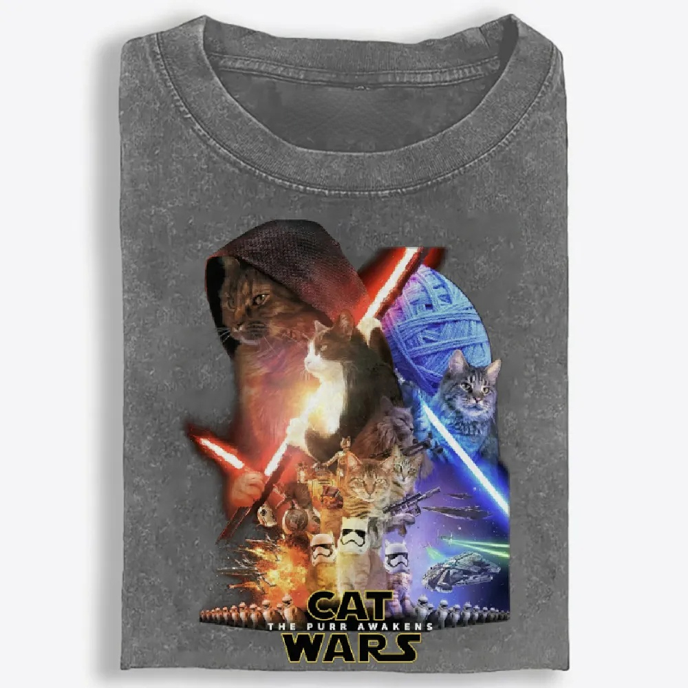 Cat Wars: The Purr Awakens" Vintage Washed T-Shirt | 100% Cotton | Streetwear Essential