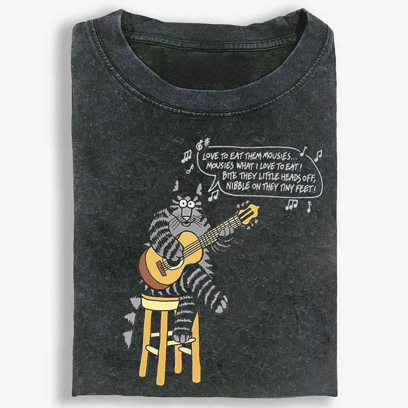 Love To Eat Them Mousies Cat Retro Washed T-Shirt | 100% Cotton | Streetwear Essential