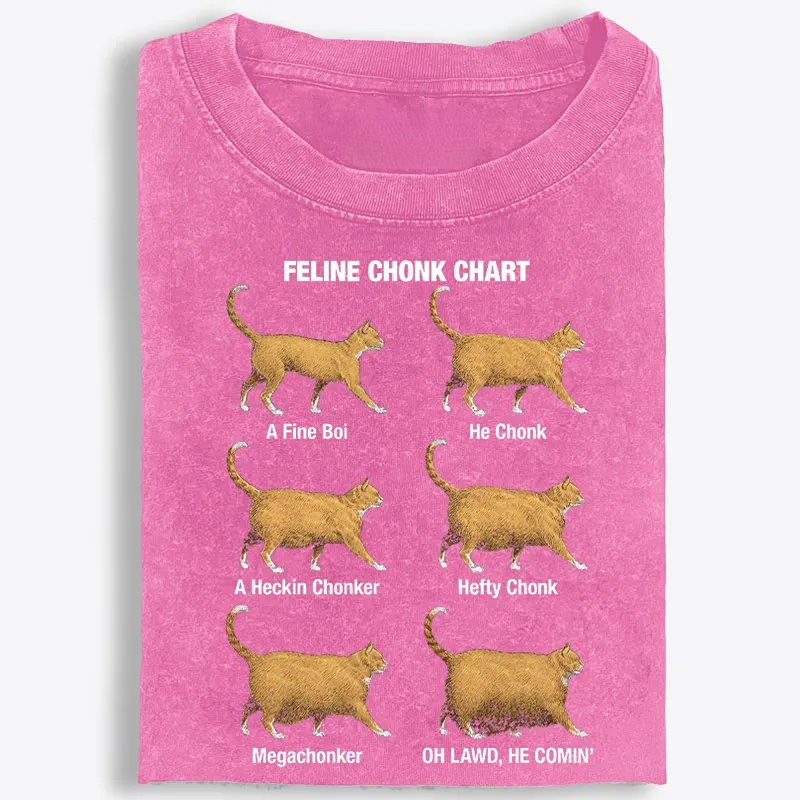 Feline Chonk Chart Cat Retro Washed T-Shirt | 100% Cotton | Streetwear Essential