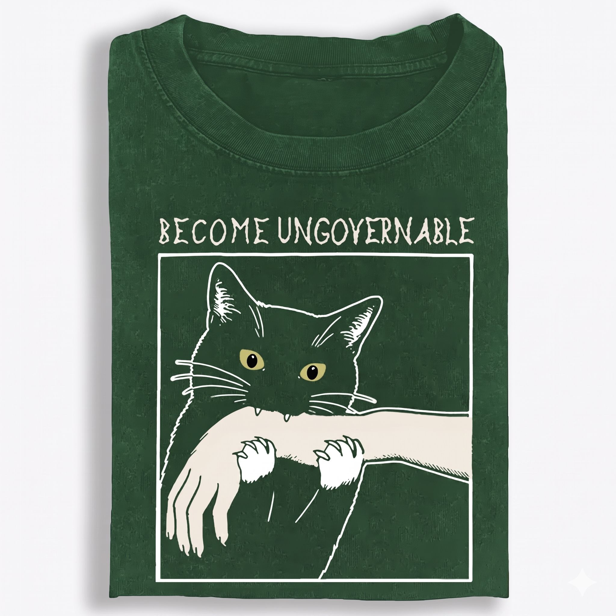 Become Ungovernable Cat Retro Washed T-Shirt | 100% Cotton | Streetwear Essential