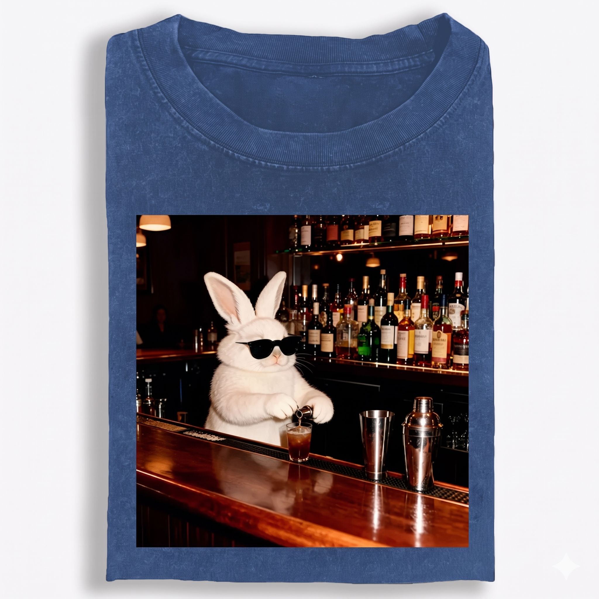 Bartender Rabbit Cool Guy Retro Washed T-Shirt | 100% Cotton | Streetwear Essential