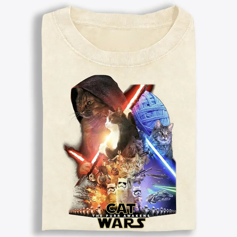 Cat Wars: The Purr Awakens" Vintage Washed T-Shirt | 100% Cotton | Streetwear Essential