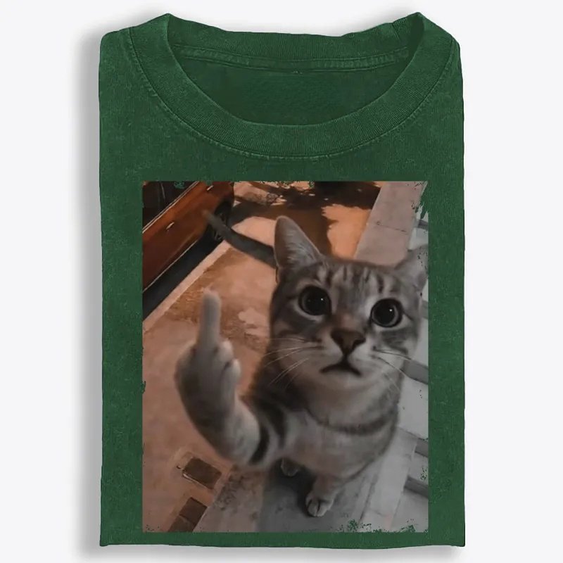 Cat's Unapologetic Vintage Salute Washed T-Shirt | 100% Cotton | Streetwear Essential