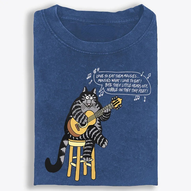 Love To Eat Them Mousies Cat Retro Washed T-Shirt | 100% Cotton | Streetwear Essential