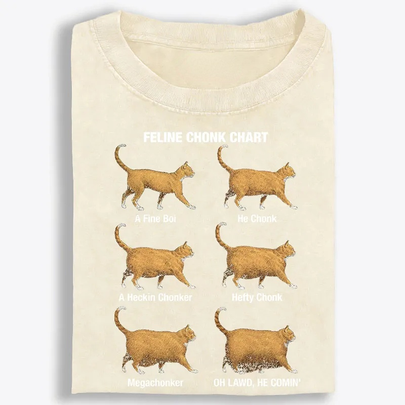 Feline Chonk Chart Cat Retro Washed T-Shirt | 100% Cotton | Streetwear Essential