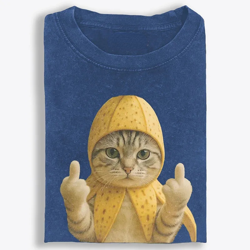 Banana Cat Middle Finger Meme Retro Washed T-Shirt | 100% Cotton | Streetwear Essential