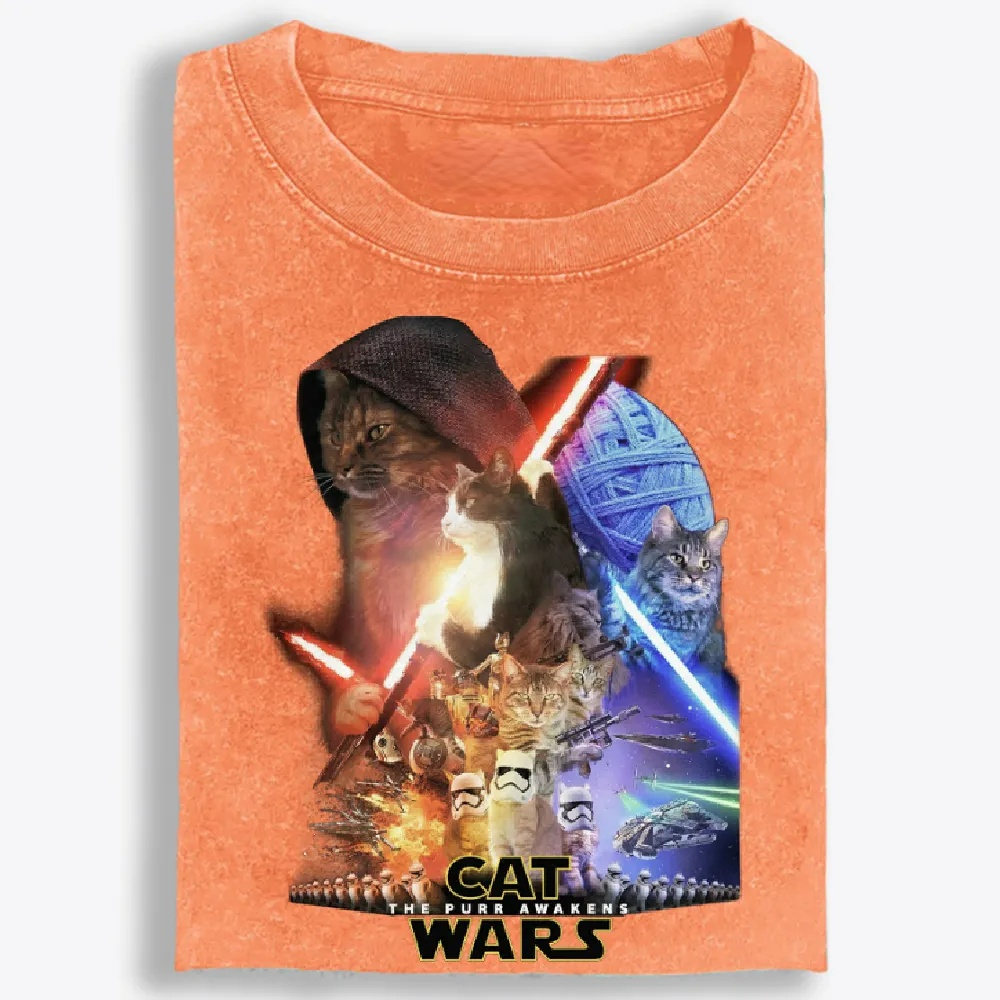 Cat Wars: The Purr Awakens" Vintage Washed T-Shirt | 100% Cotton | Streetwear Essential
