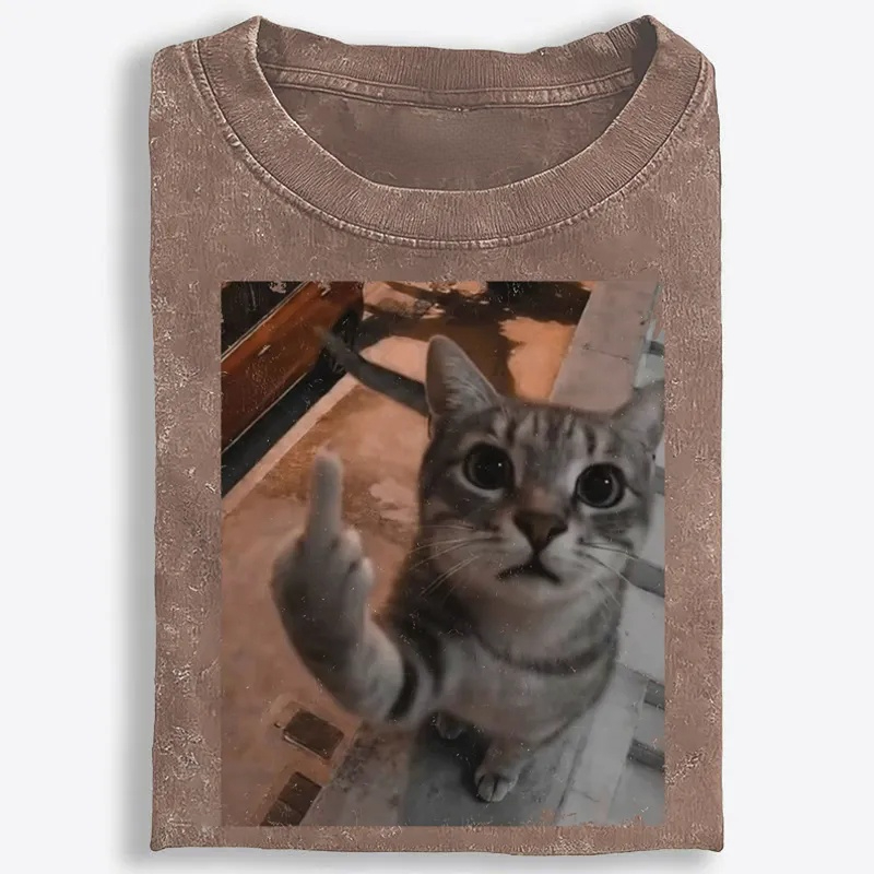 Cat's Unapologetic Vintage Salute Washed T-Shirt | 100% Cotton | Streetwear Essential