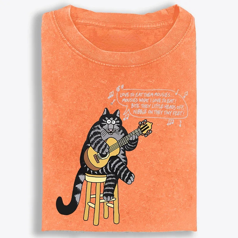 Love To Eat Them Mousies Cat Retro Washed T-Shirt | 100% Cotton | Streetwear Essential