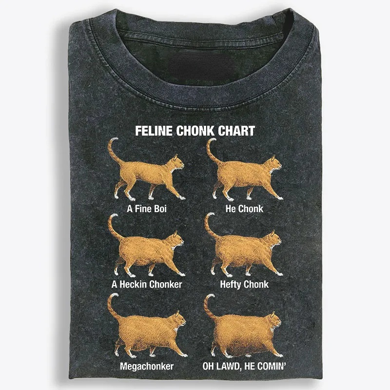 Feline Chonk Chart Cat Retro Washed T-Shirt | 100% Cotton | Streetwear Essential