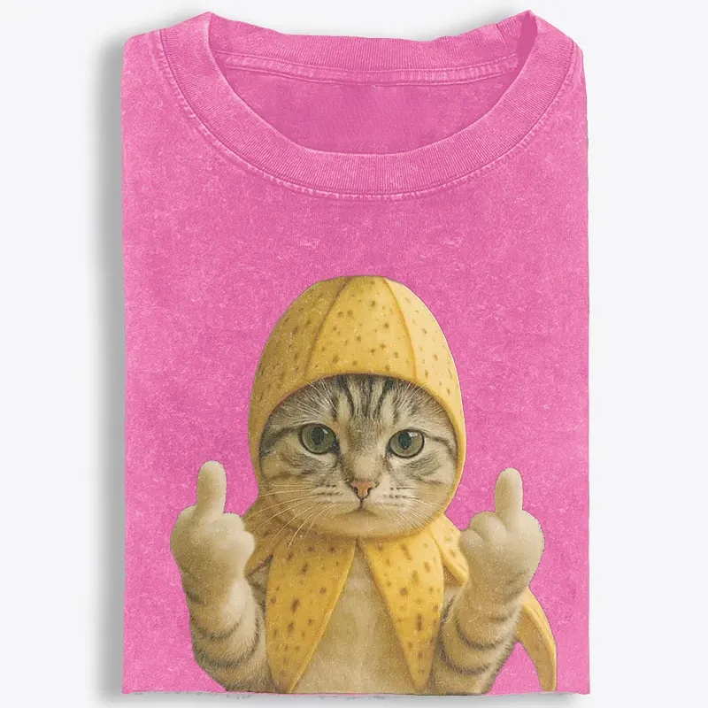 Banana Cat Middle Finger Meme Retro Washed T-Shirt | 100% Cotton | Streetwear Essential