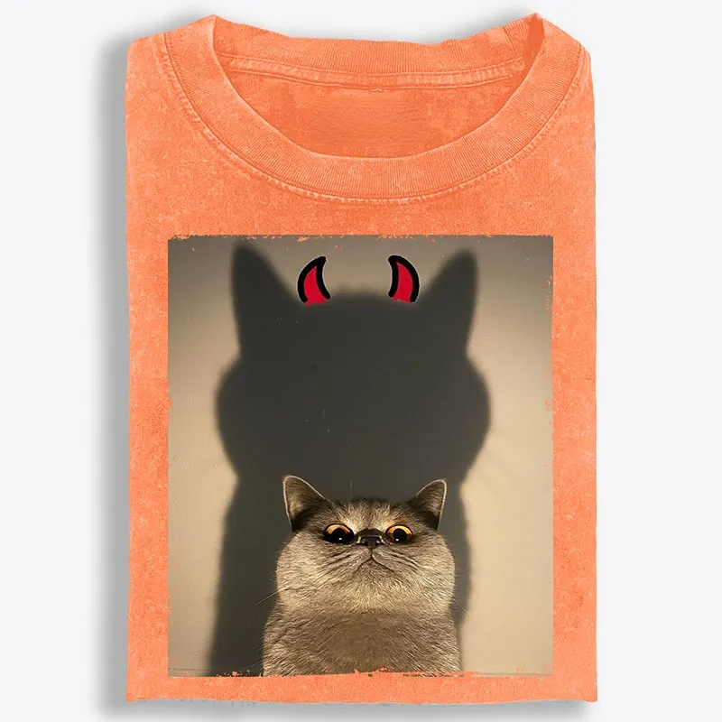 Demon Shadow Cat Meme Retro Washed T-Shirt | 100% Cotton | Streetwear Essential